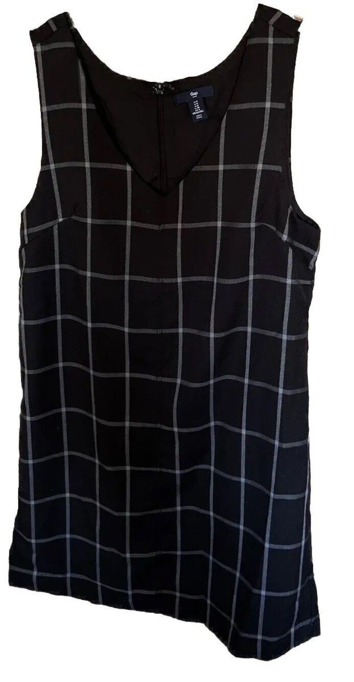 Gap Women’s Black Sleeveless Windowpane Plaid Short Shift Dress Size 4 Academia